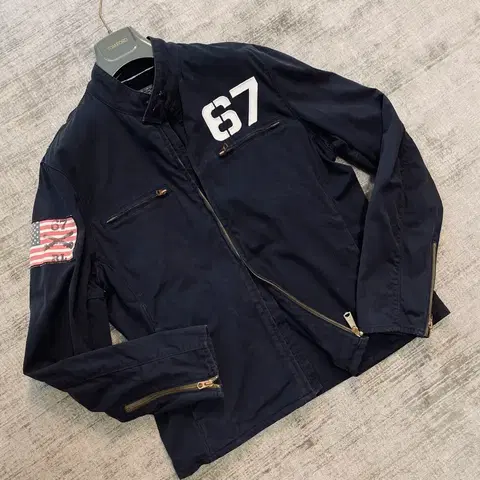 폴로 랄프로렌 헤리티지 성조기 패치 카페레이서 바이커 자켓