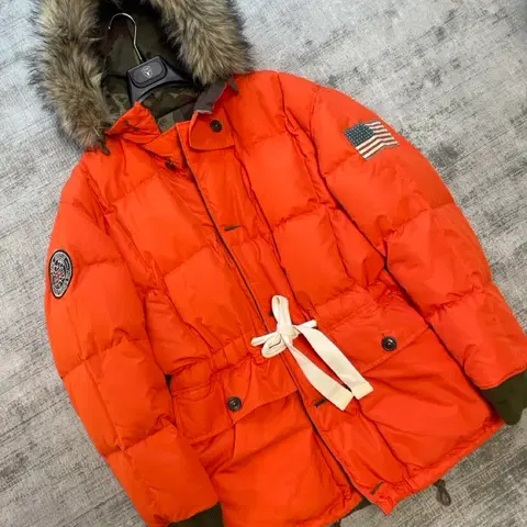 폴로 랄프로렌 신형탭 시그니처 유콘 에베레스트 파카 오렌지/카모 양면패딩