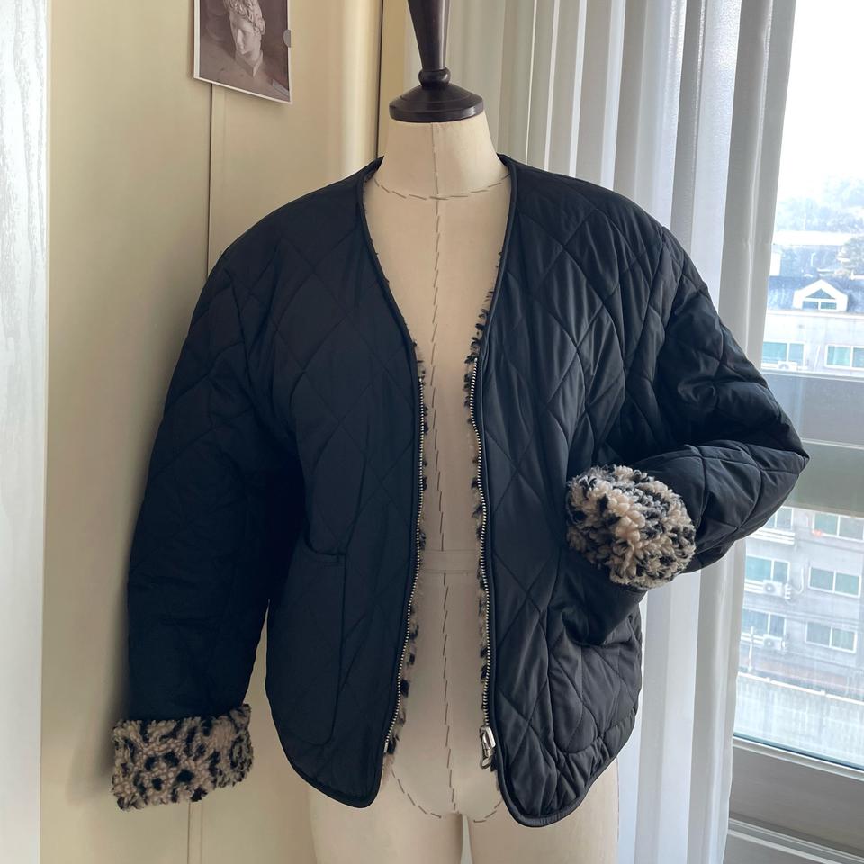 블랙 레오파드 양면 숏 점퍼