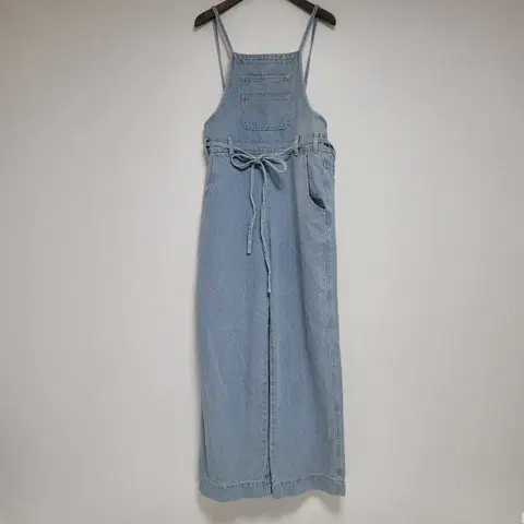 LAP 청 데님 롱 와이드 멜빵바지