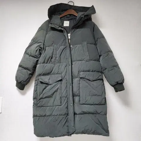 스튜디오 톰보이 후드 롱 패딩 그린 90