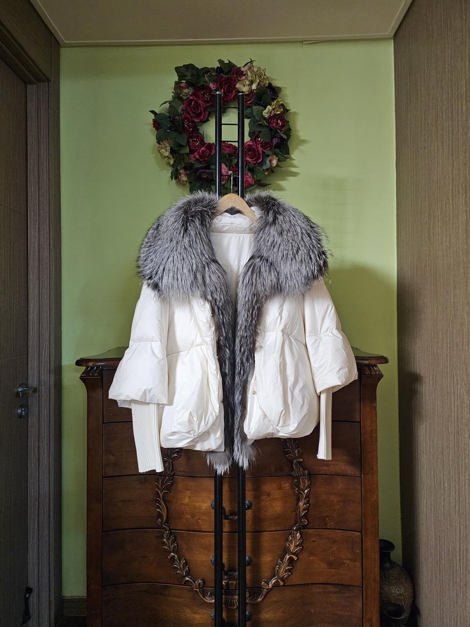 천연 폭스퍼 배색 구스패딩