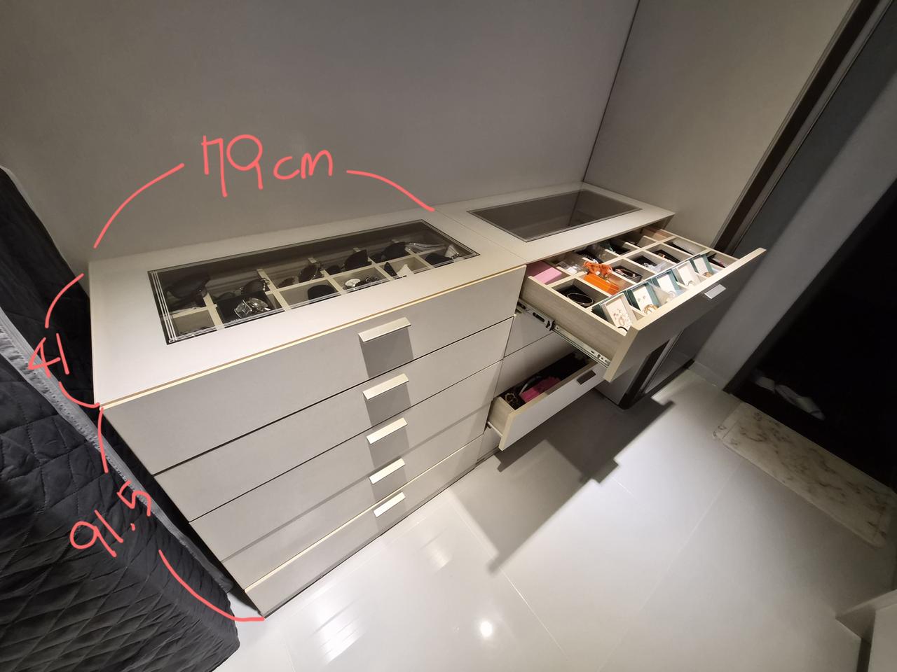 아이보리 5단 상판유리 수납 서랍장