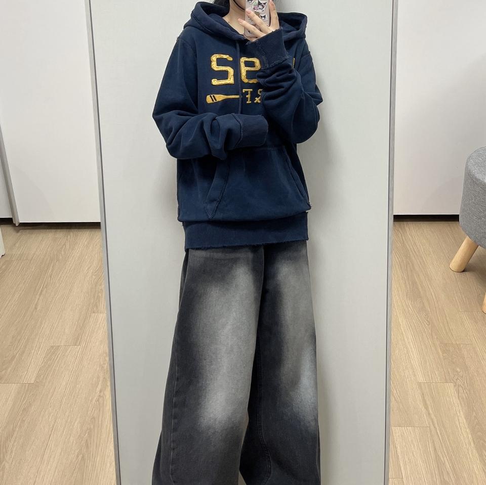 아베크롬비 자수로고 네이비 후드티