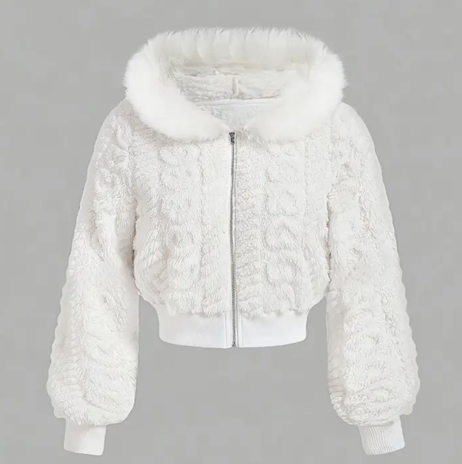 아이보리 퍼 후드집업