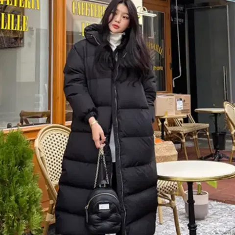 마리마켓 다운 후드 롱패딩