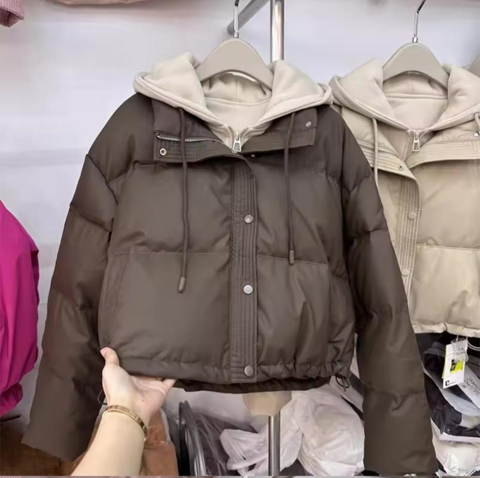 새상품)브라운 레이어드후드 패딩 점퍼