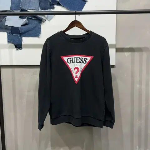 (100) 게스 캐주얼 빅로고 프린팅 맨투맨 긴팔 티