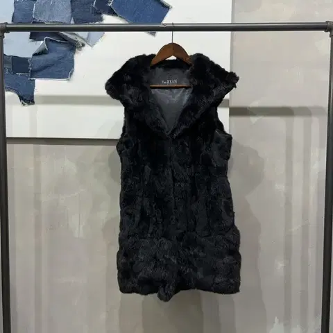 (55) 리안뉴욕 여성 캐주얼 천연모피 렉스 퍼 롱 조끼 베스트 자켓