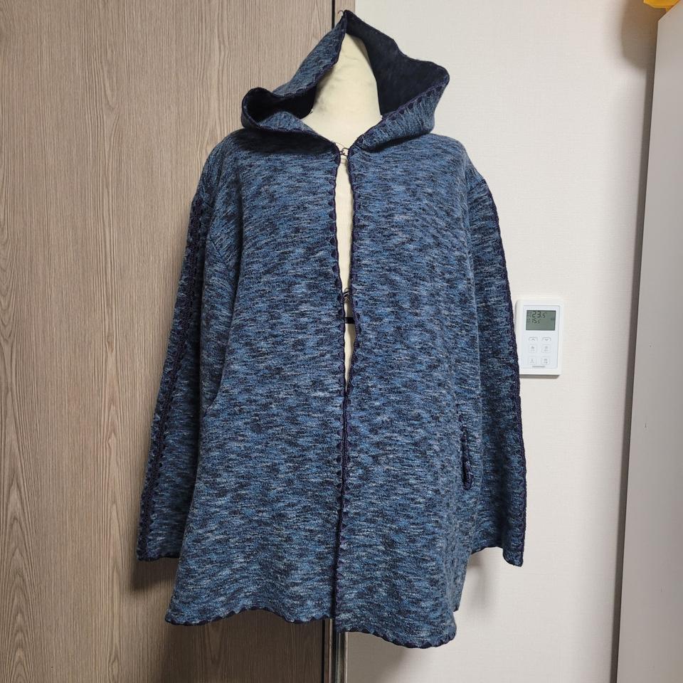 가격제안!!  미쏘니 매장판 A라인 블루 후드 니트 가디건 숏코트