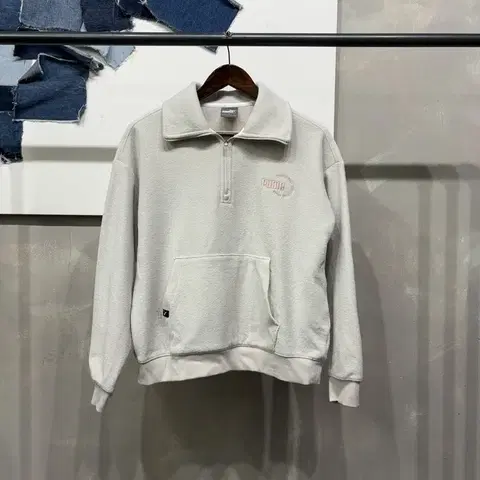 (95) 퓨마 여성 캐주얼 기모 반집업 맨투맨 긴팔 티