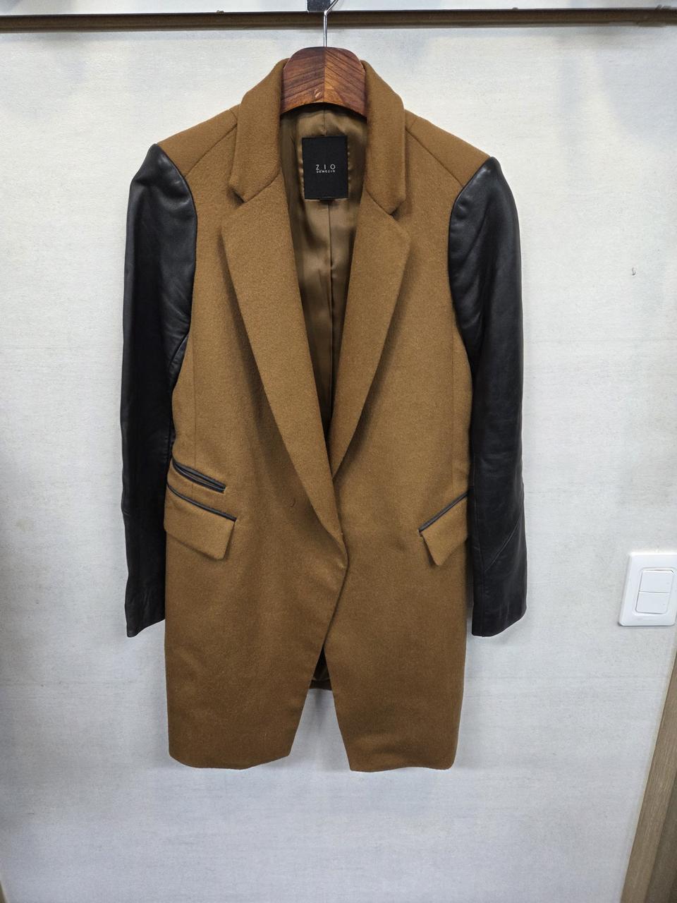 지오송지오 울 레더 원버튼 배색 코트 55