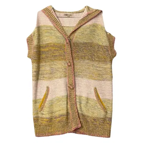 [써스데이아일랜드] 체크 베이지 빈티지 후드 니트 가디건 85(S)