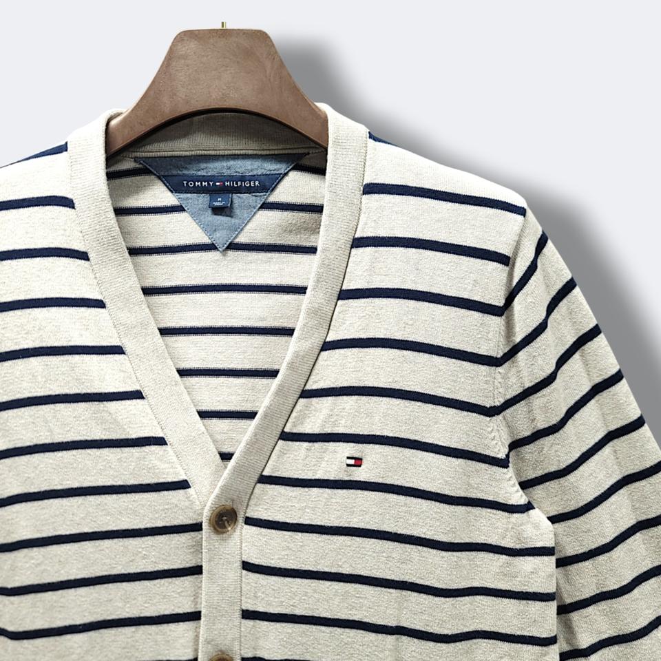 [M] 타미힐피거 아이보리 네이비스트라이프 포켓 가디건