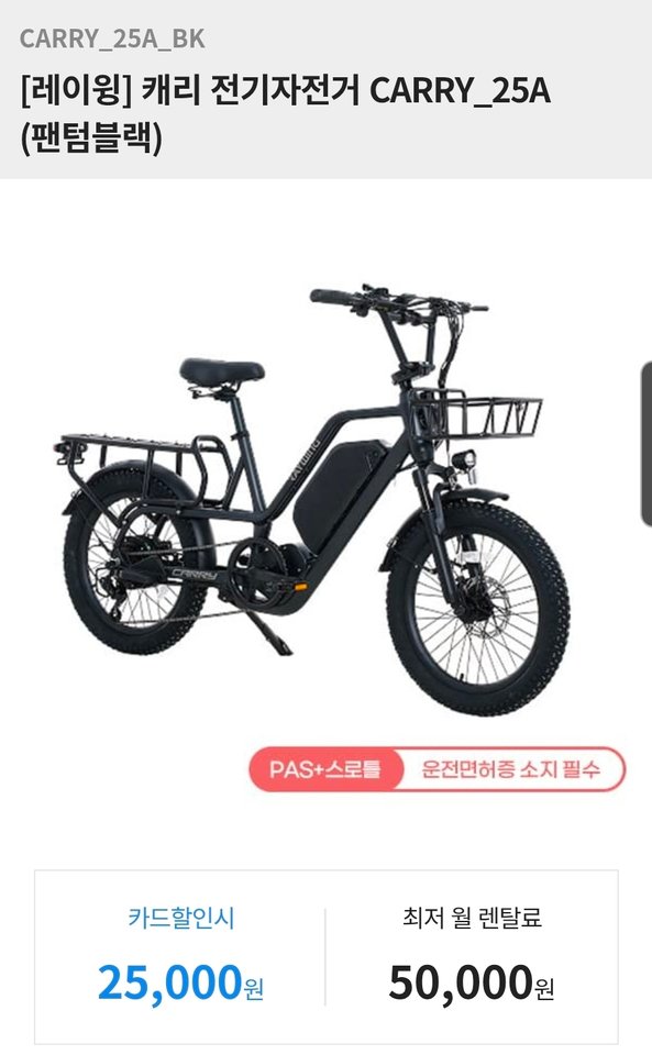 렌탈 레이윙 배달 전기자전거 캐리 4년약정