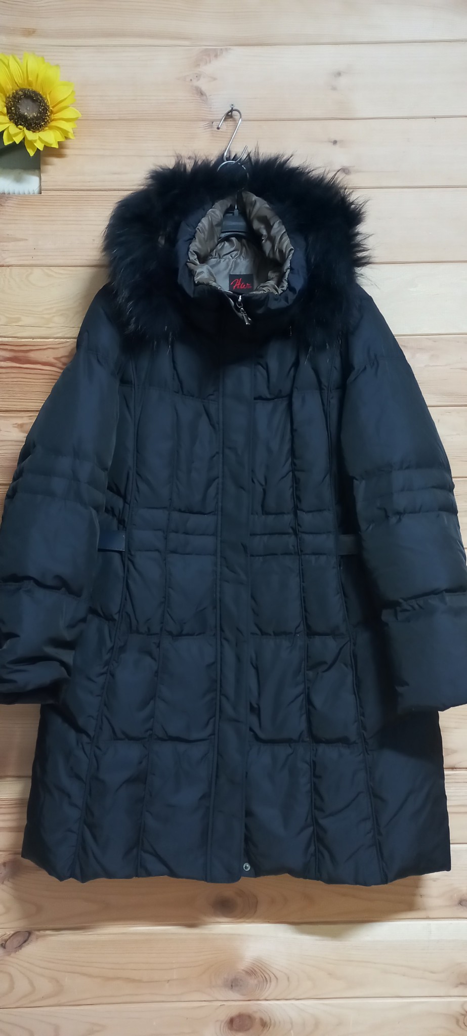 라쿤퍼 후드 다운 롱패딩