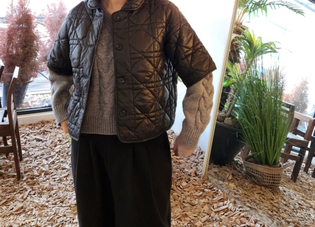 반팔 퀼팅 쟈켓