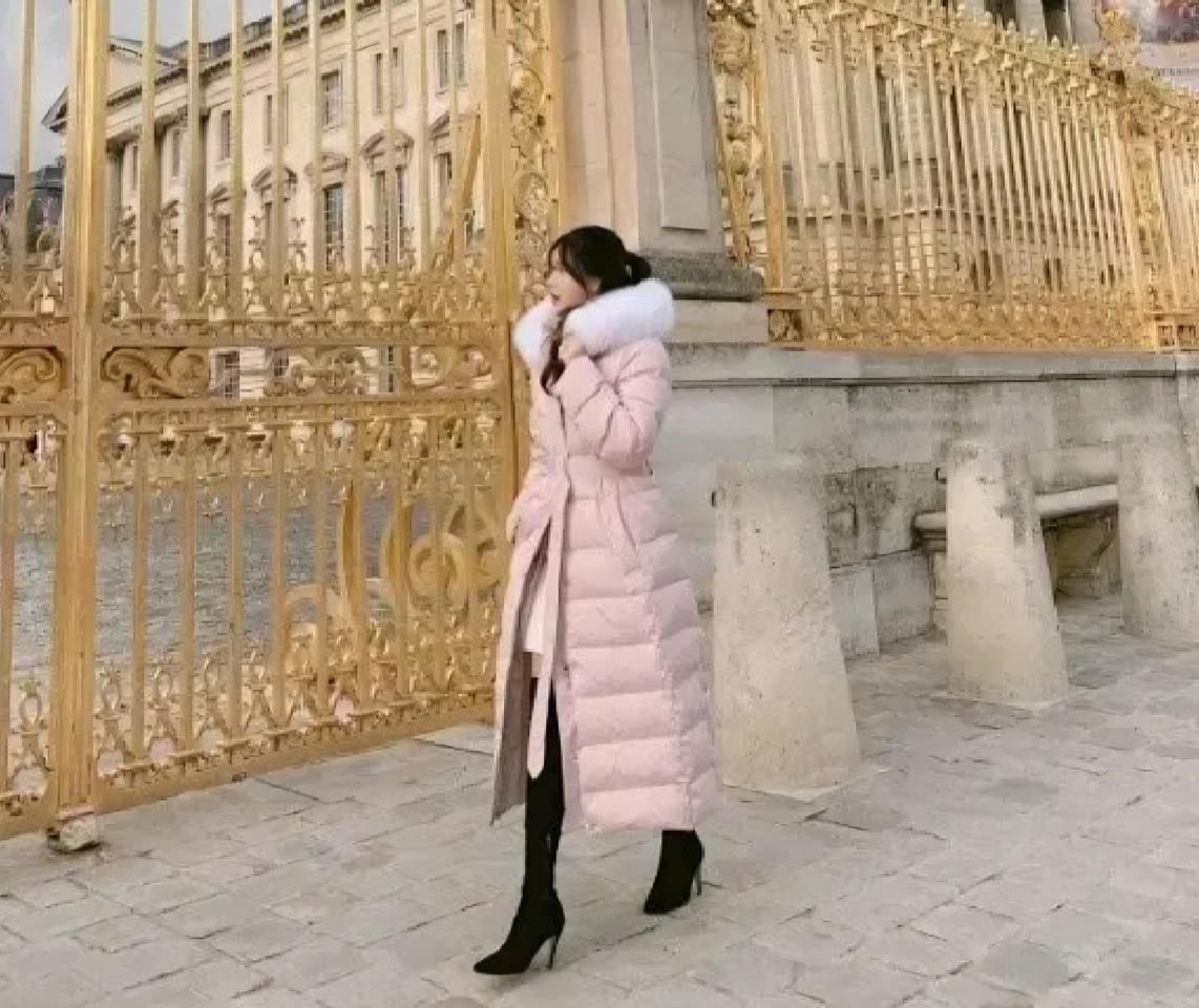 실착2회.메이윤 폭스퍼 롱패딩 핑크 드라이완료