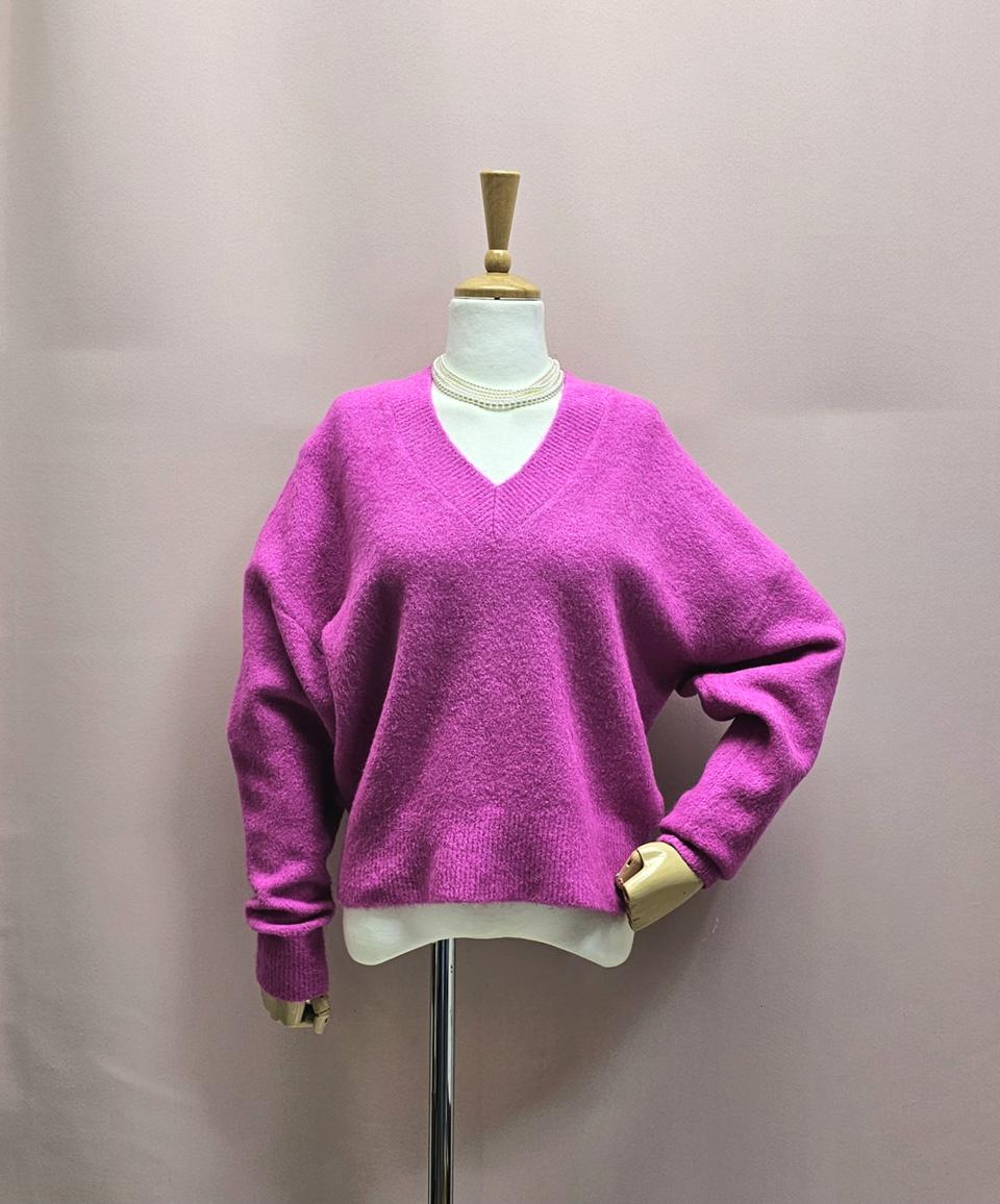 자라 쨍한 핑크 브이넥 니트
