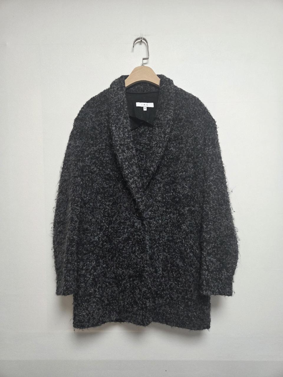 이로 여성 원버튼 오버핏 알파카 혼방 코트 블랙앤그레이(XS) 