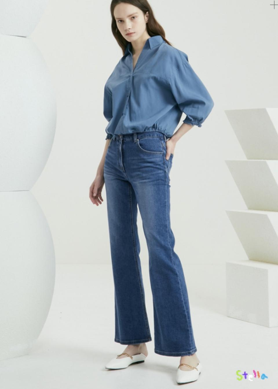 한섬 타임 2021 백리본 드로스트링 블라우스 F사이즈