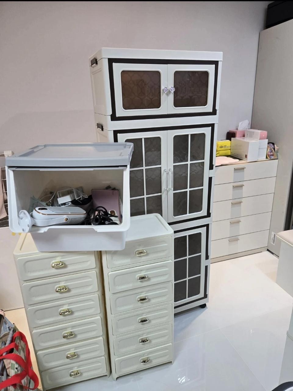 아이보리 접이식 플라스틱 이동식 옷장