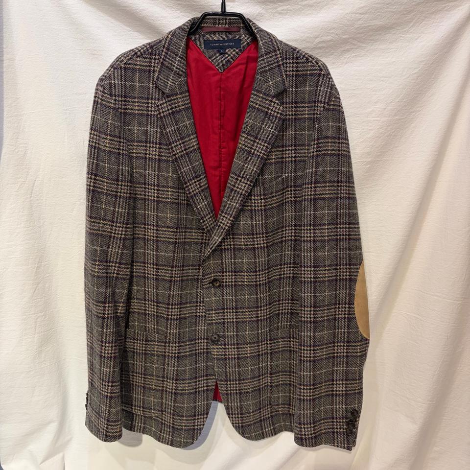 타미힐피거 체크 울 블레이저 자켓