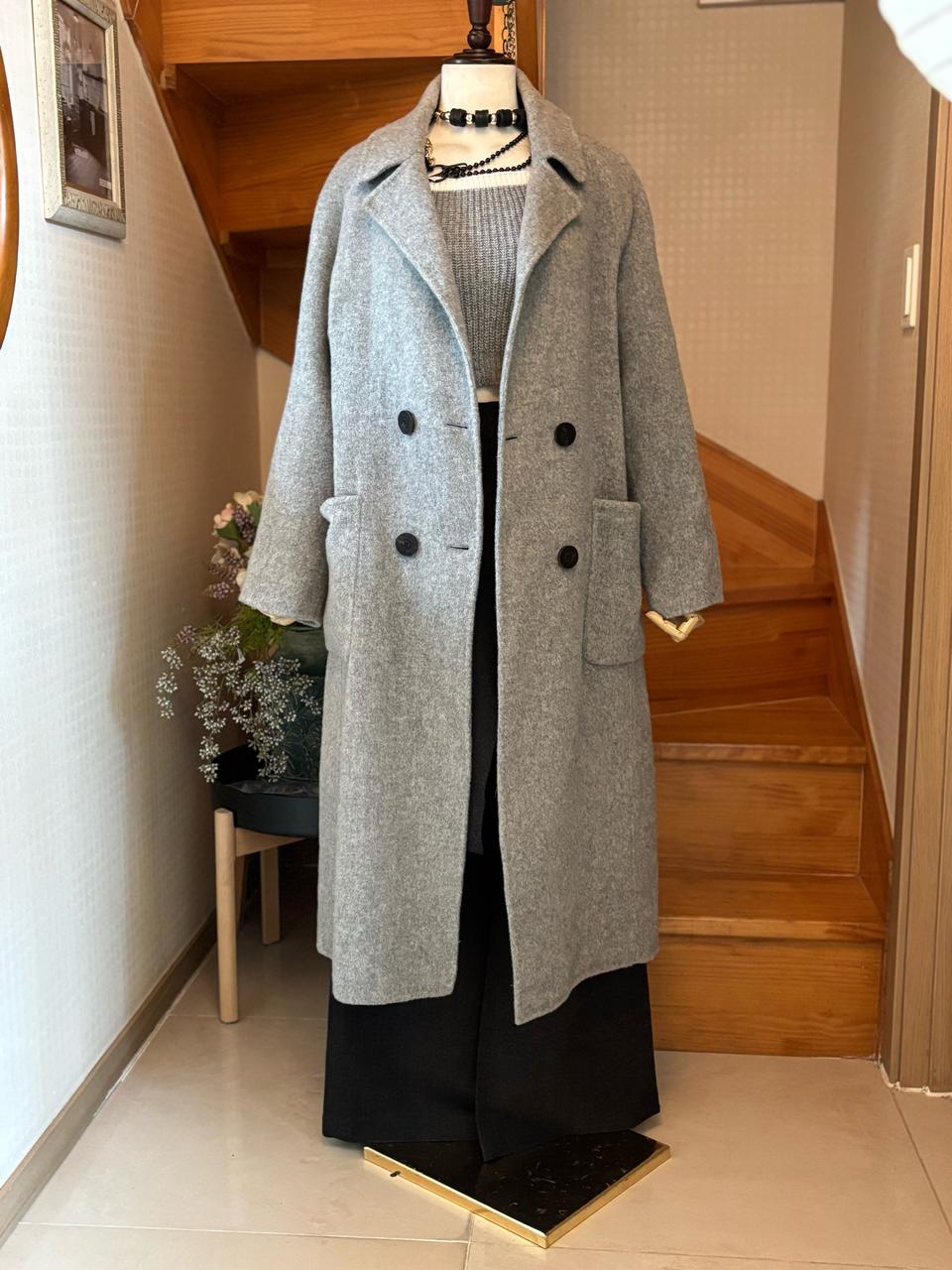 울 혼방 롱 코트 회색 laurel