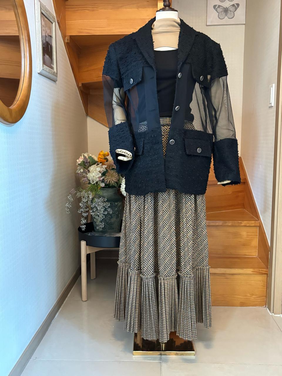 블랙 시스루 자켓 트위드