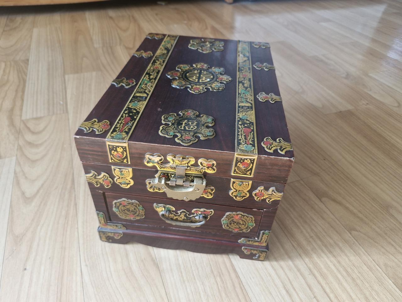 전통 나무 수납함 수납상자 반짇고리 거울 서랍식 (얼룩)