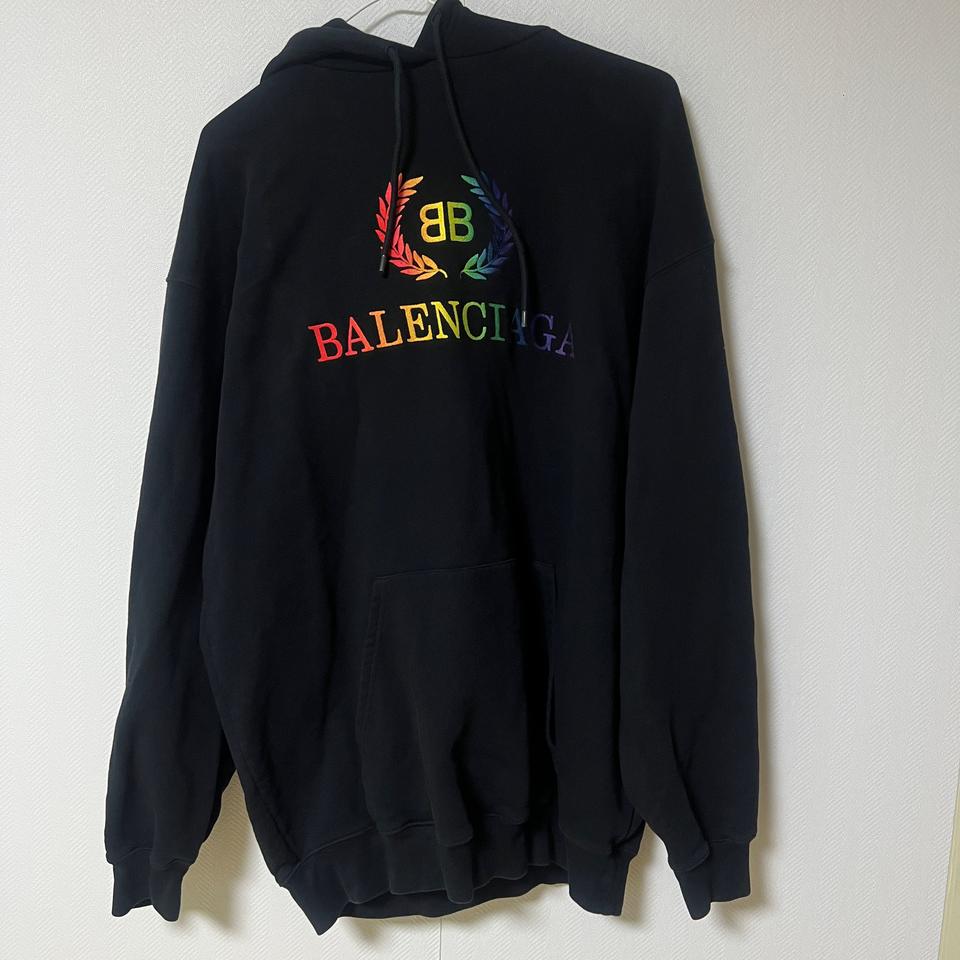 발렌시아가 레인보우 월계수 후드티 xl