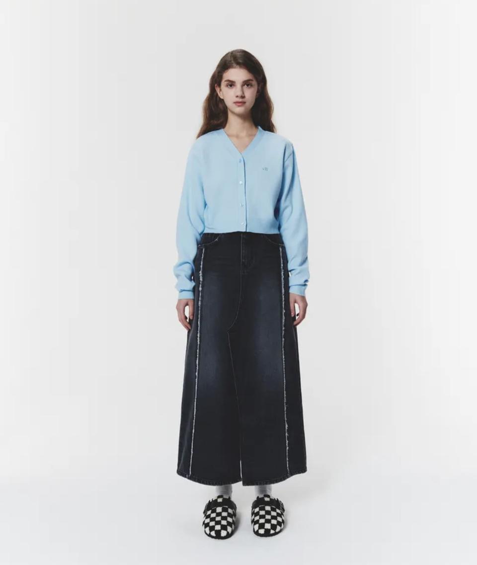 chuck 척 프린지 맥시 데님 스커트 (다크 그레이)