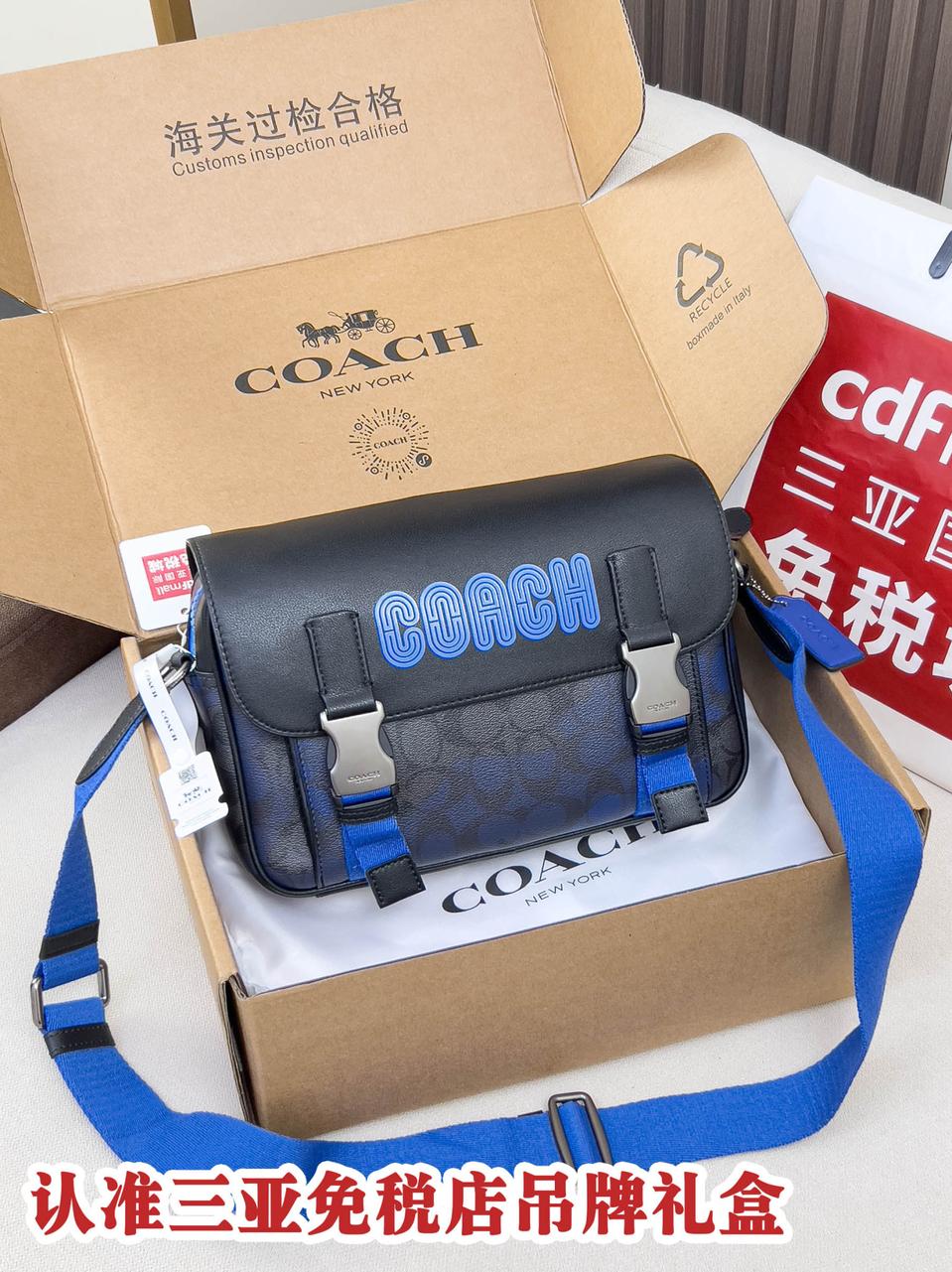 코치 남성 시그니처 캔버스 카모 프린트 패치 트랙 크로스바디 CC018