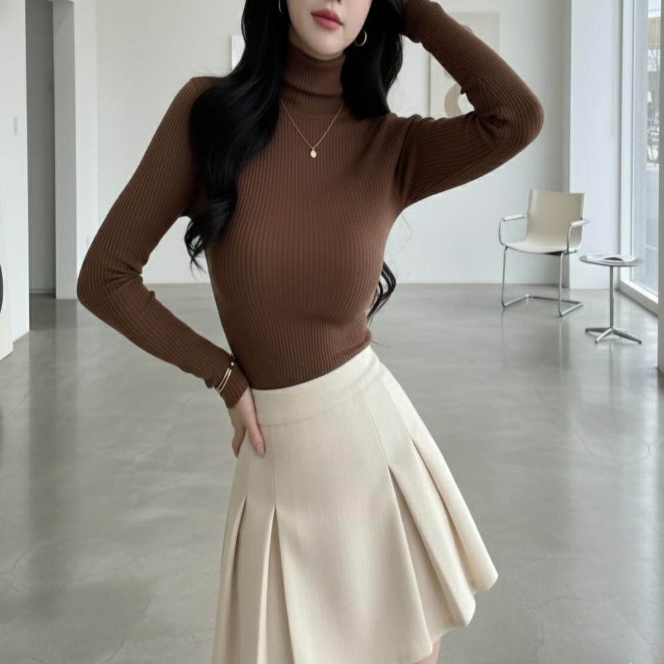 골지 슬림핏 목폴라 니트 (겨울 울/레이온 혼방)3color