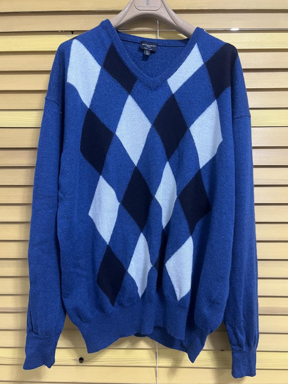 버버리골프 남성 블루아가일 브이넥 울니트