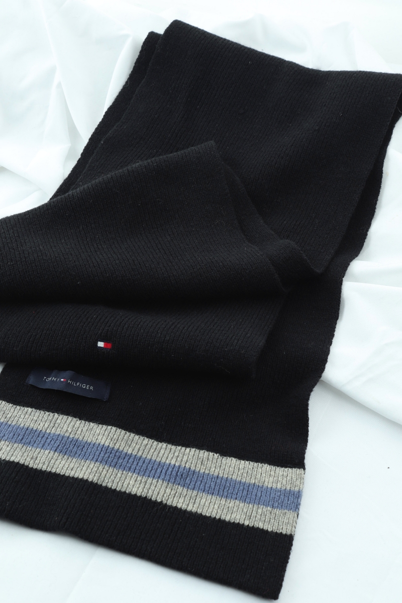 (F) 타미힐피거 목도리 머플러 울 블랙 따뜻 올드스쿨 니트-26EE