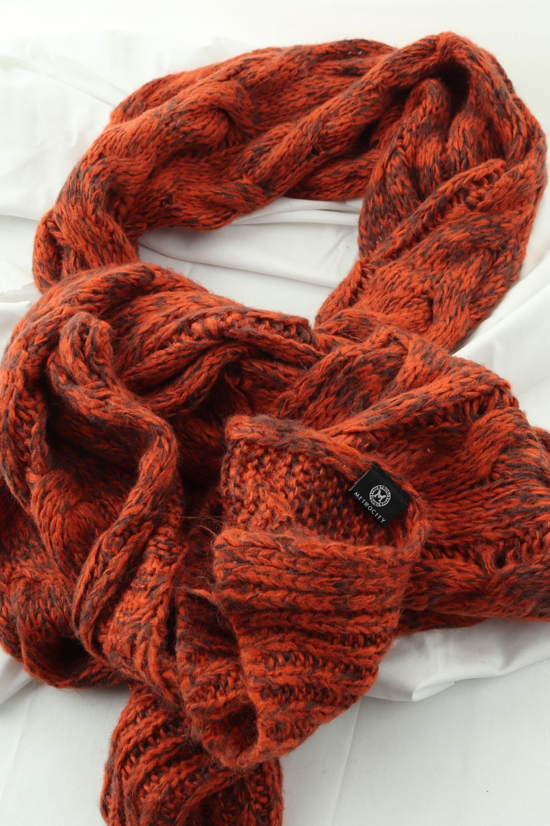 (F) 메트로시티 목도리 머플러 롱 니트 주황 부들 따뜻-26FA