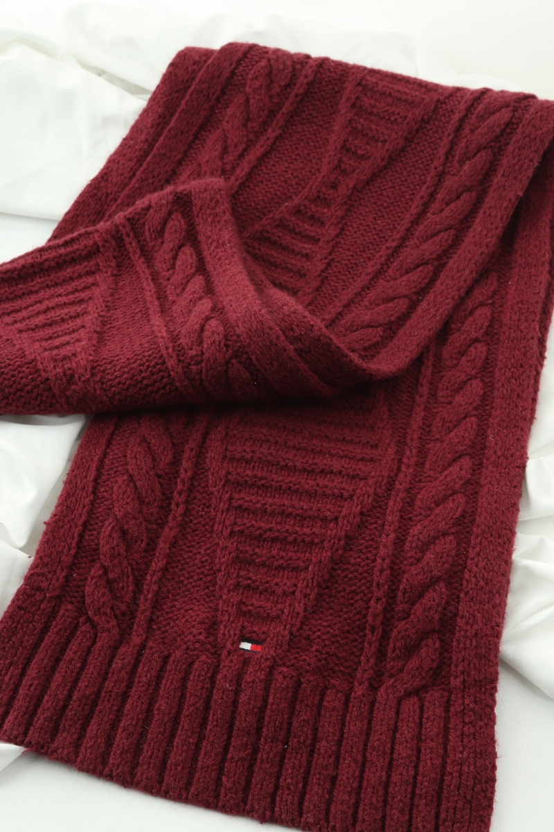 (F) 타미힐피거 목도리 머플러 버건디 니트 케이블 따뜻-270A