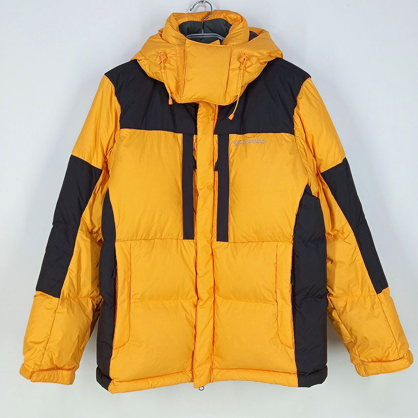 컬럼비아 남 후드탈부착 발열 구스패딩 오렌지옐로L (HU27206)