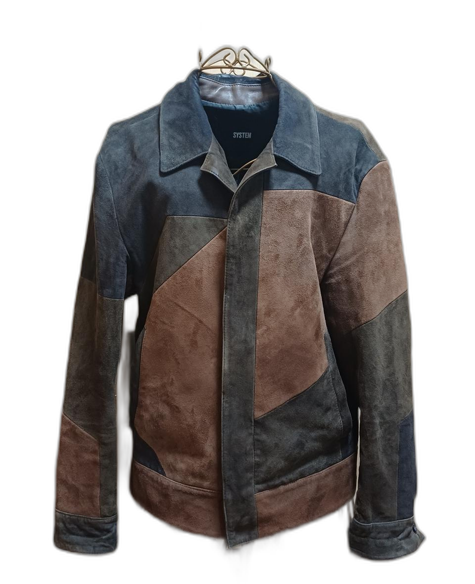 한섬 SYSTEM 시스템 천연 가죽(염소/양가죽) 패치워크 자켓 95