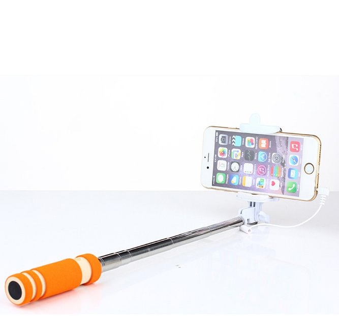 새 주황색 고급 미니 유선 셀카봉 핸드폰 촬영 일체형 셀프 휴대용