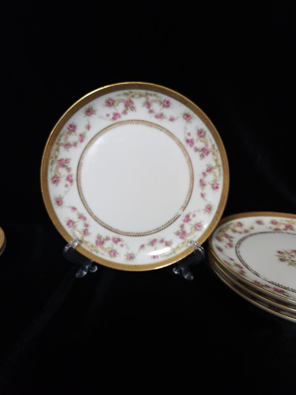 **특가** 프랑스 리모지 금장접시 4장 일괄 (19.5센티)