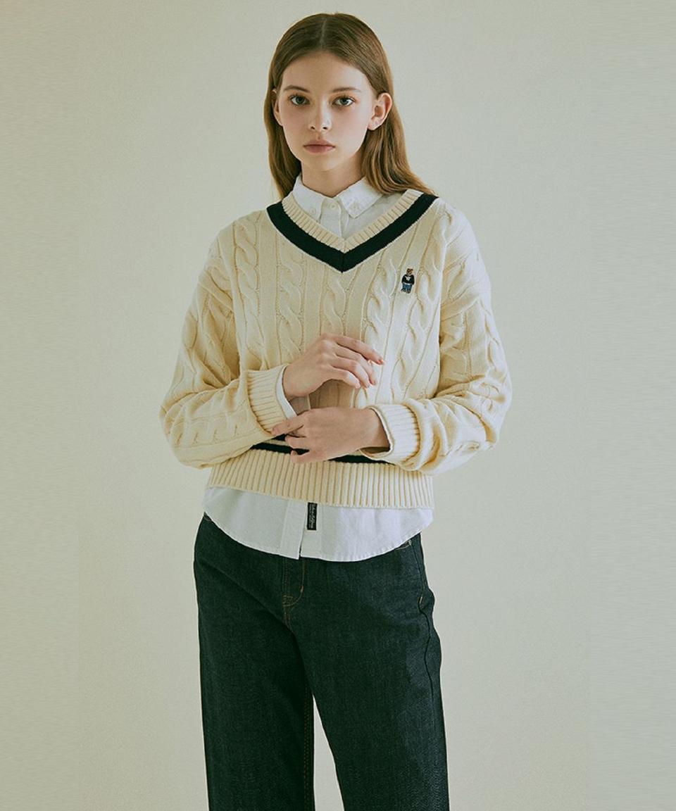 후아유 스티브 틴튼 꽈배기 스웨터 아이보리