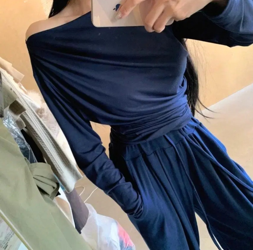 <광주별> 단독 제작 베이글 드레이프 티셔츠+와이드 슬림 밴딩팬츠 세트