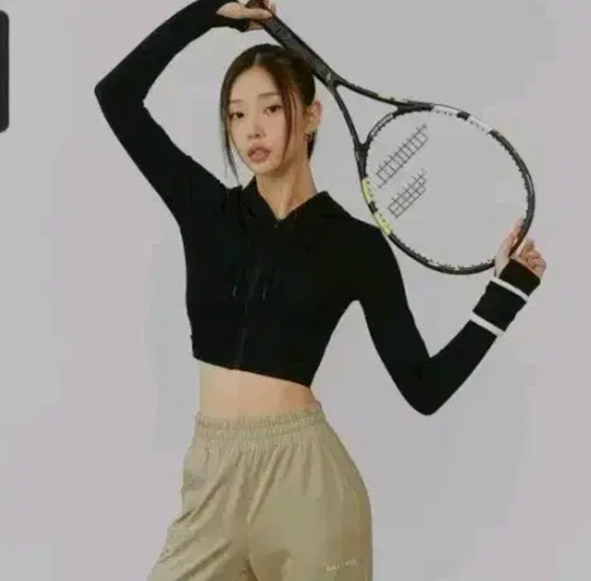 젝시믹스 슬림핏 크롭 후드집업 블랙 M