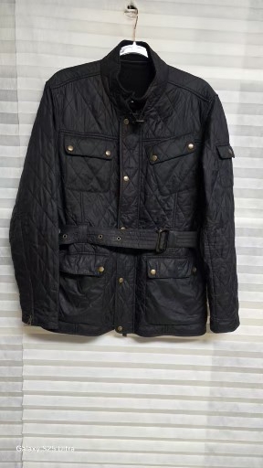 남성  블랙 퀼팅 벨트 자켓