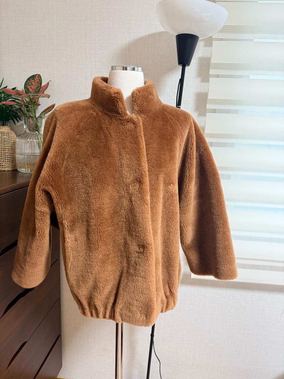 LBL 테디 카멜 양모100 시어링 하프자켓