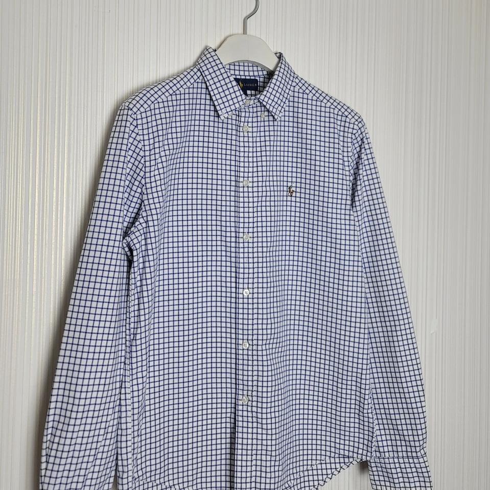 보이즈xl 폴로 체크 옥스포드 셔츠 블루