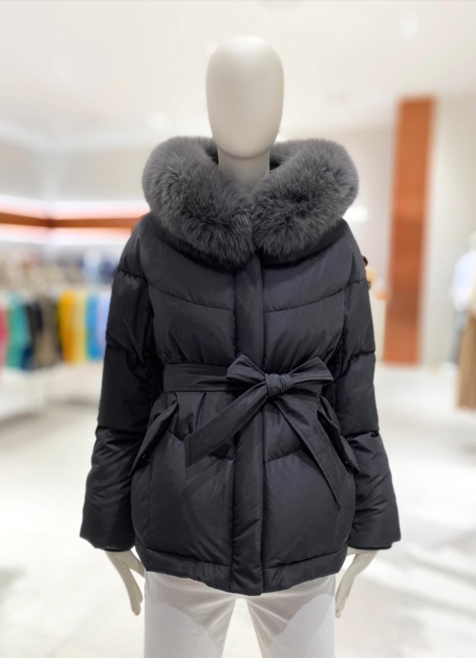 폭스퍼 후드 벨트 패딩 블랙 씨씨콜렉트