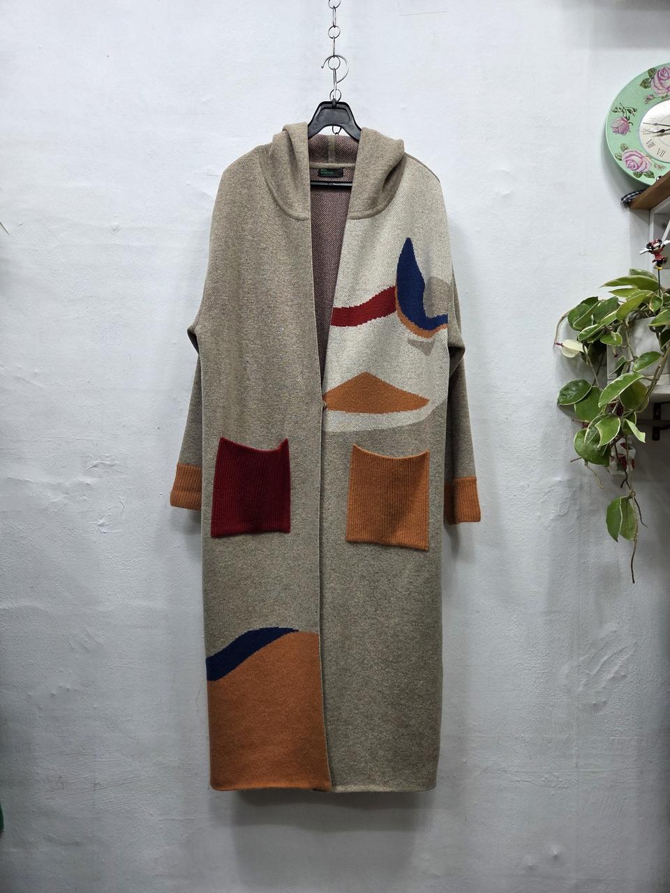 베네통컬러블럭후드롱니트프리(사이즈무관)